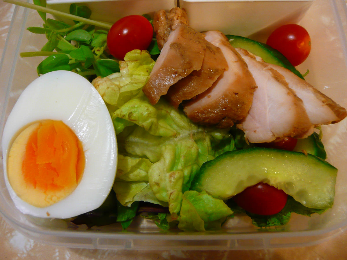 Egg, chicken and salad