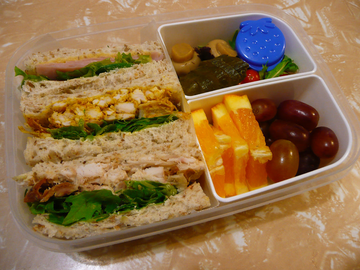 My bento lunch - sandwiches, fruit and salad