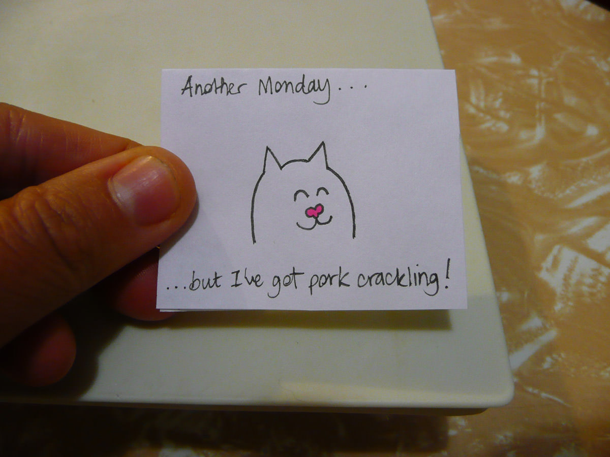 Bento note for Jac - Another Monday... but I've got pork crackling