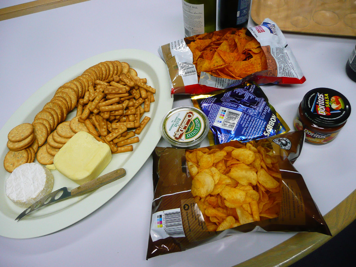 Cheese and biscuits, chips and dips