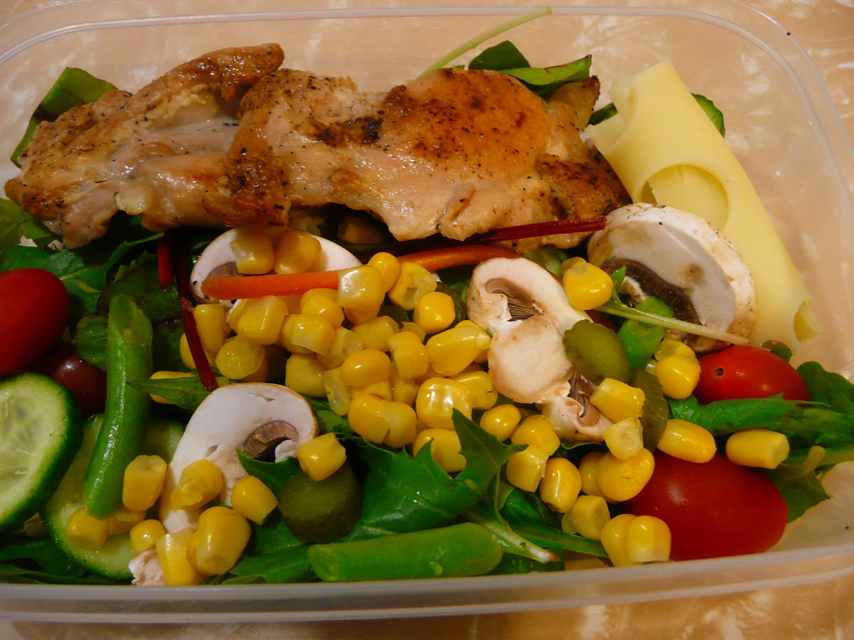 My chicken and salad bento - with a piece of Jarlsberg cheese