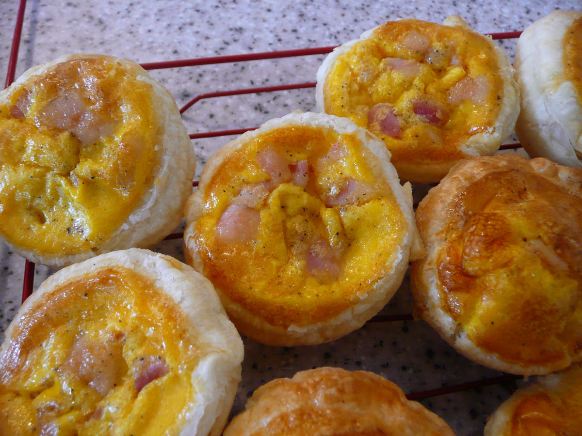 Bacon and egg pies close-up