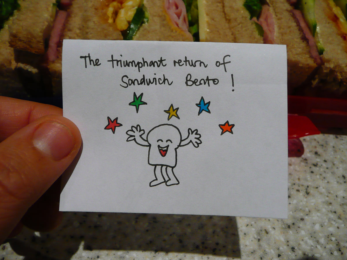 Bento note for Jac - The triumphant return of Sandwich Bento!