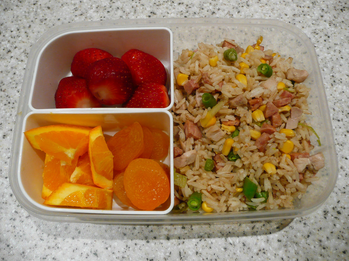 Bento lunch - fried rice and fruit