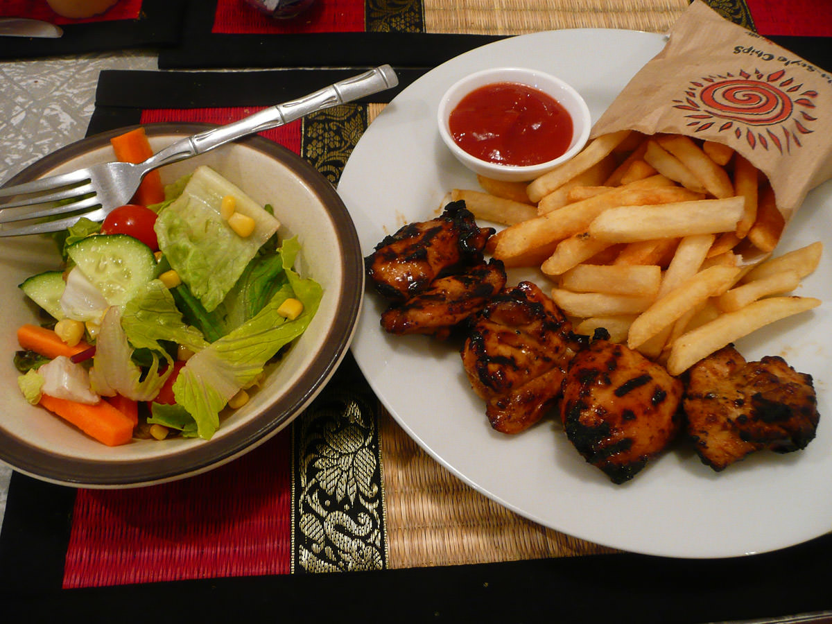 My chicken, chips and salad