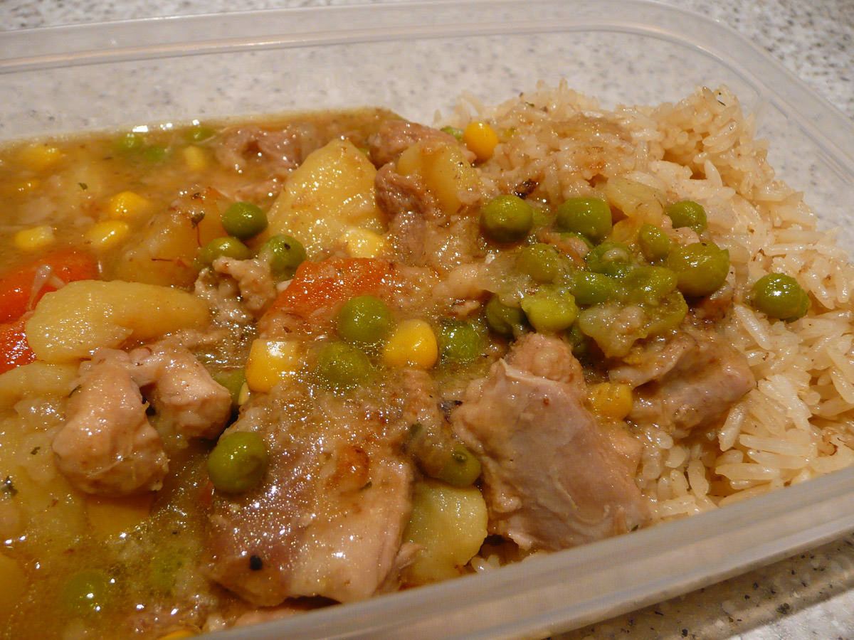 Chicken stew and rice in lunch box