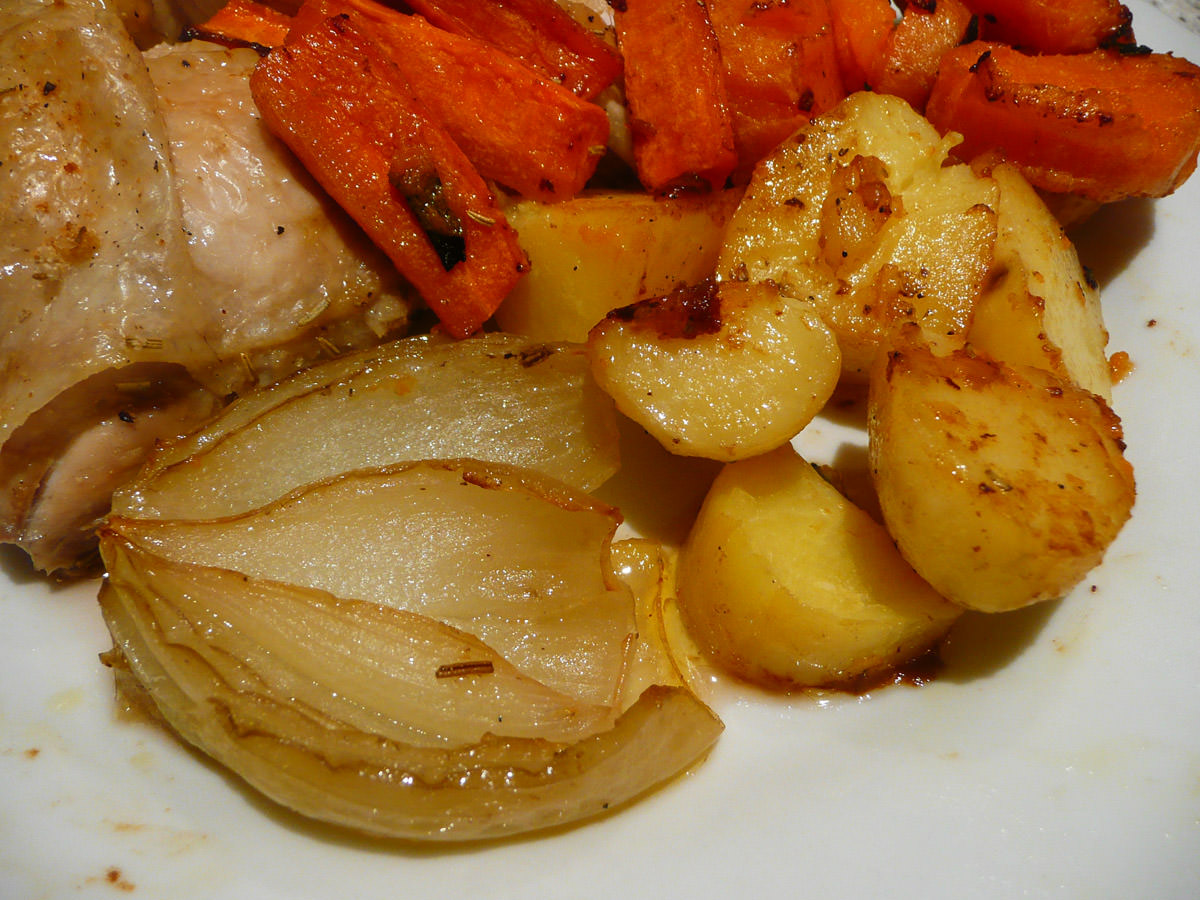 Roasted onion and potatoes