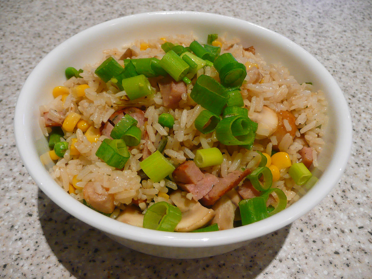 Fried rice made with leftover sausage