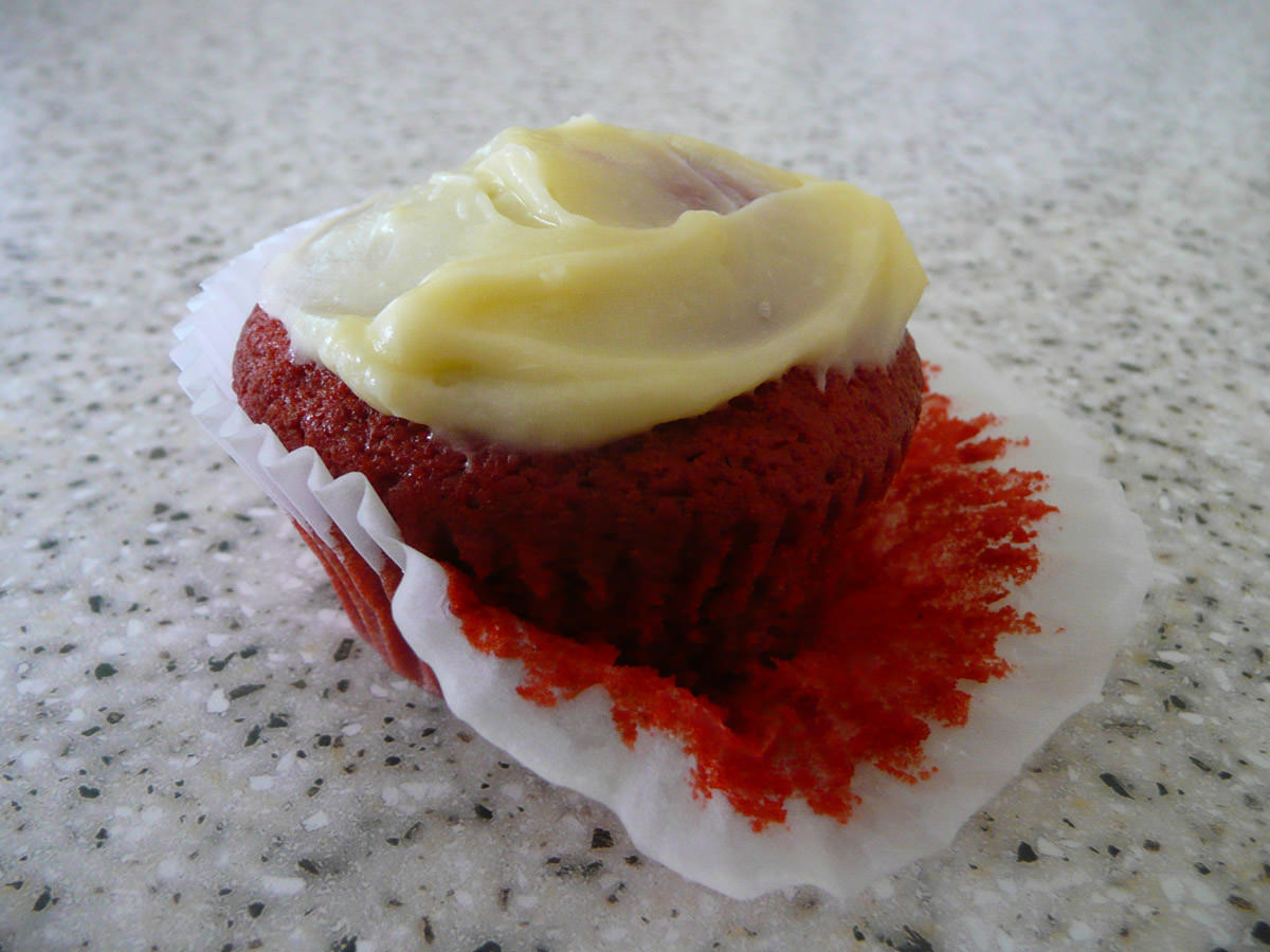 Red velvet cupcake with cream cheese icing