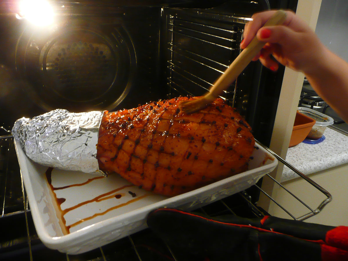 Basting the ham
