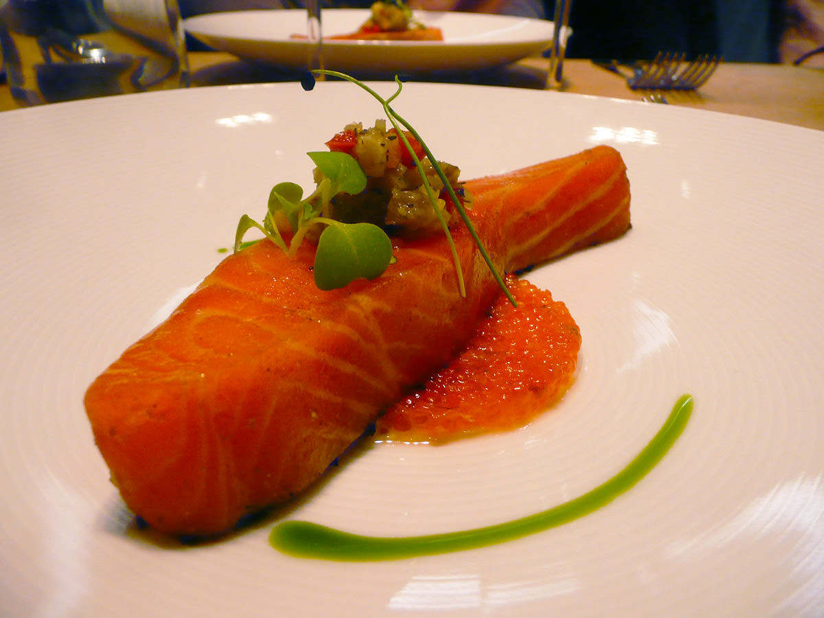 Tetsuya's signature dish - salad of confit ocean trout with zucchini and non-pasteurised roe