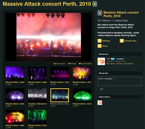 See my concert videos at my Massive Attack channel at Vimeo