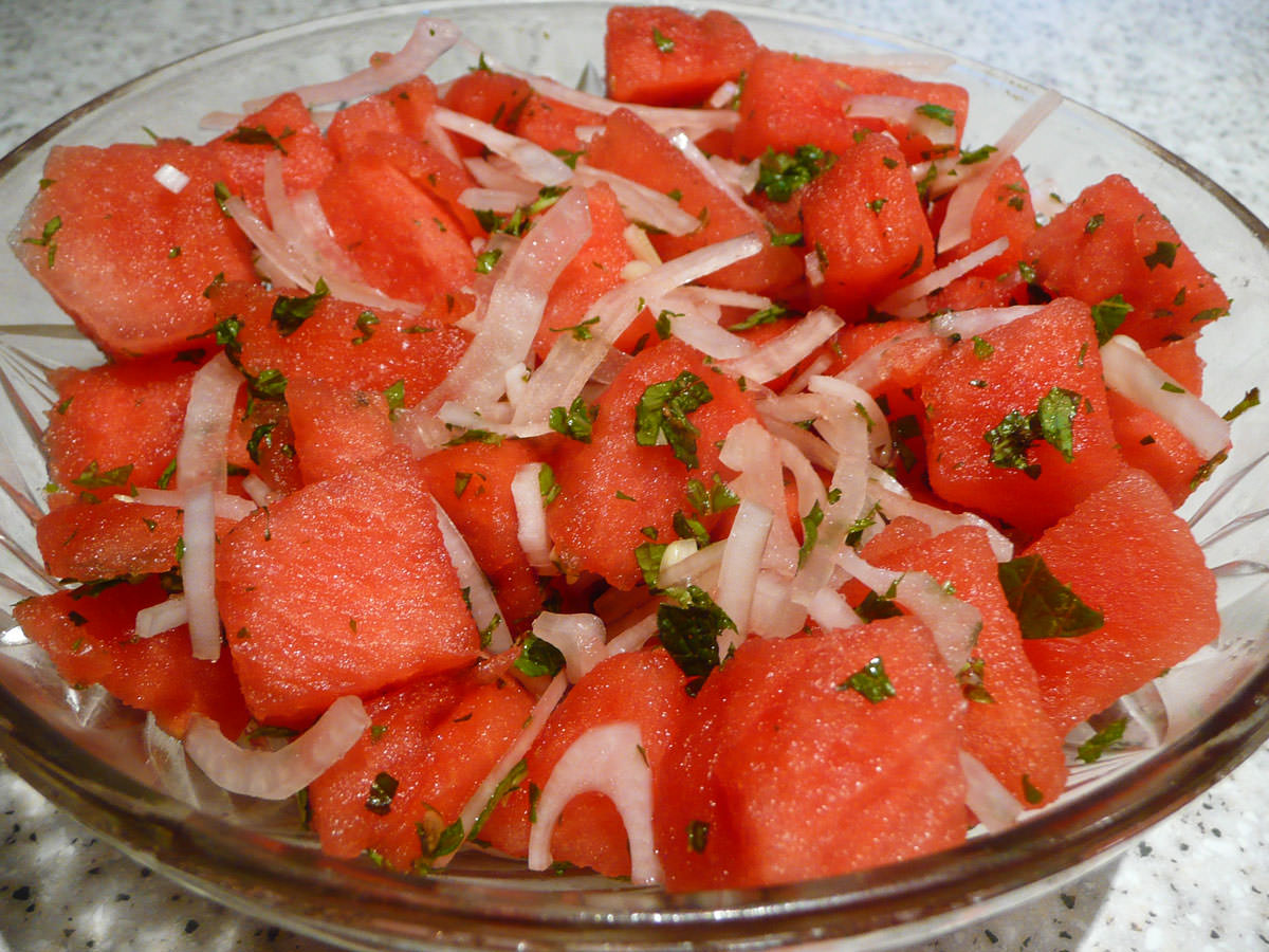 Watermelon and white onion salad