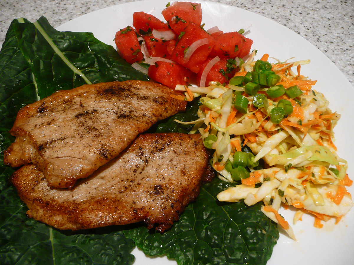 Turkey breast steaks and two salads