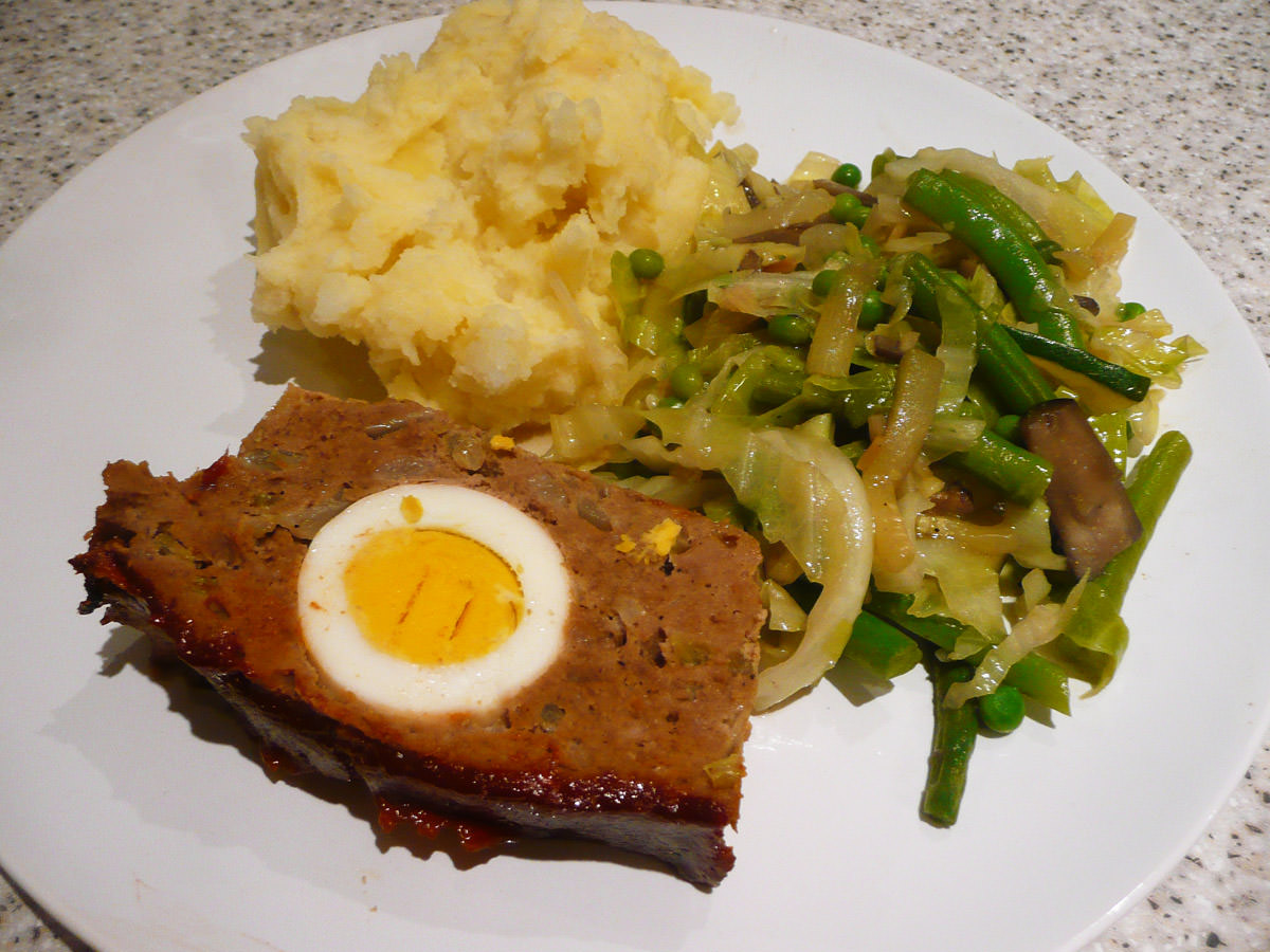 Jac's meatloaf, steamed greens and mashed potatoes