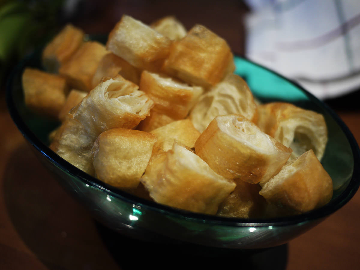 Yow char kwai (fried crullers) for the rice porridge