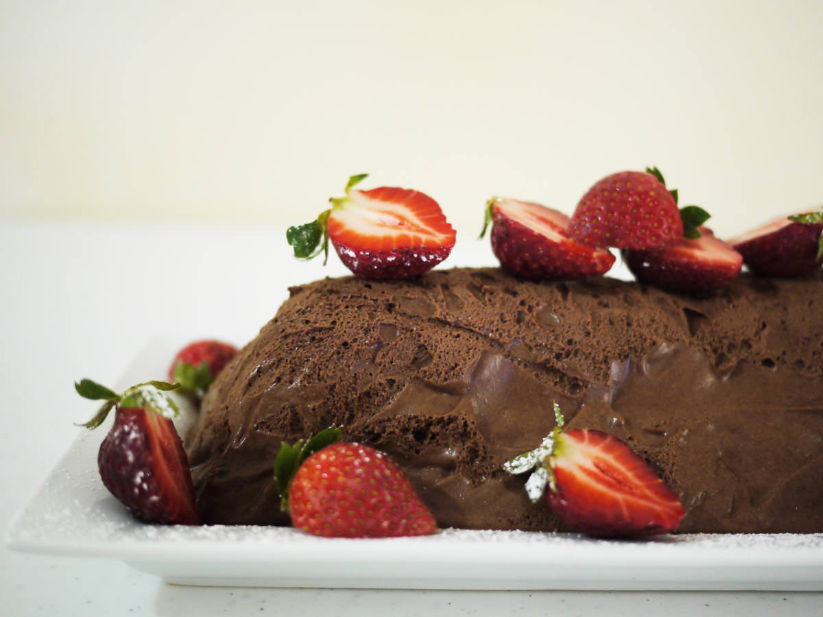 Chocolate mousse log - side view