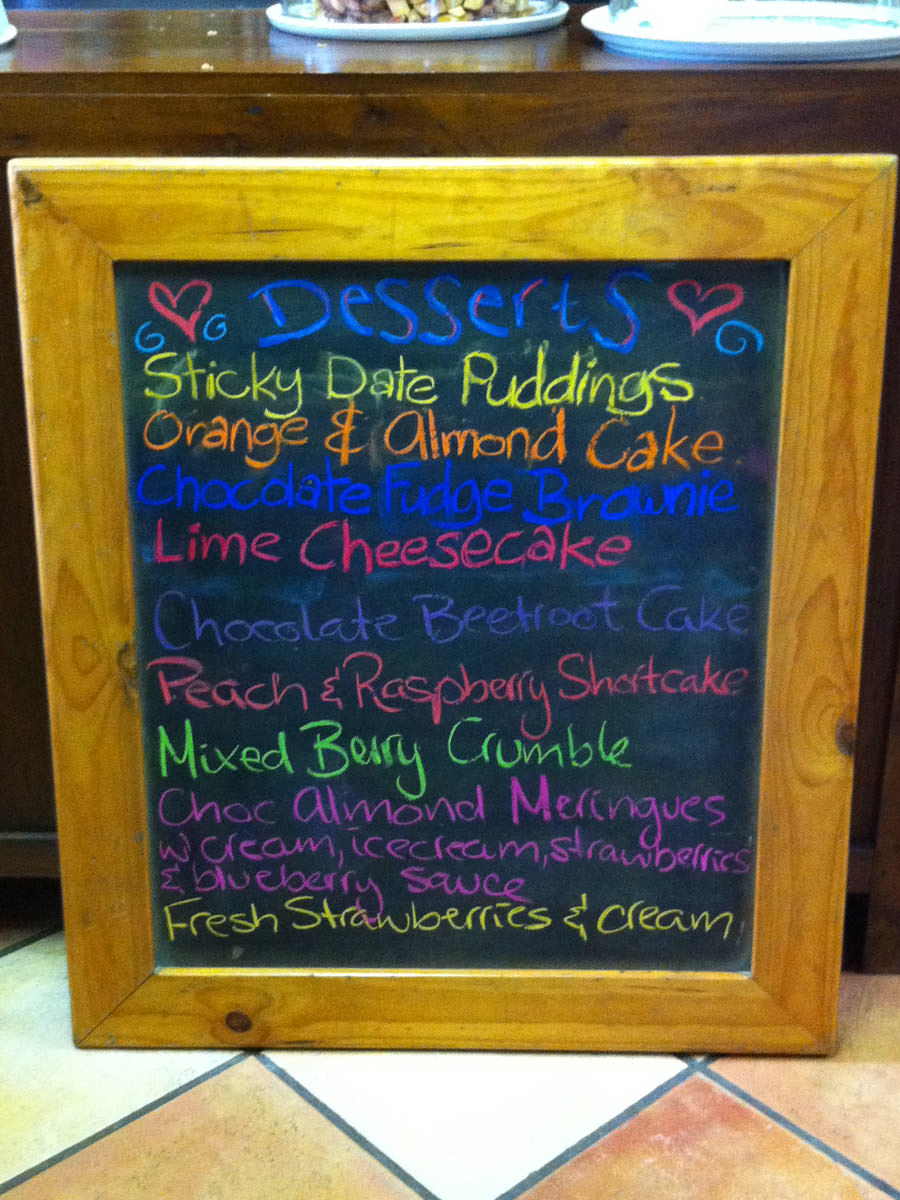 Desserts blackboard at Nippers Cafe