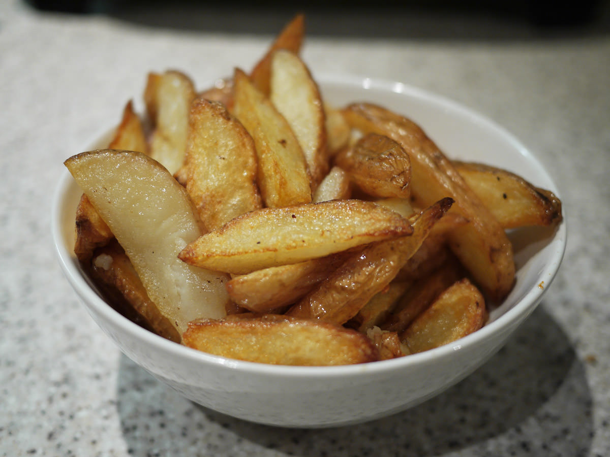 Duck fat oven-roasted potato wedges