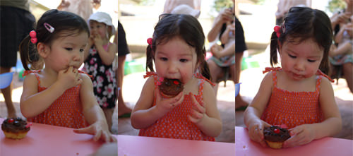 Zoe eats a birthday cupcake