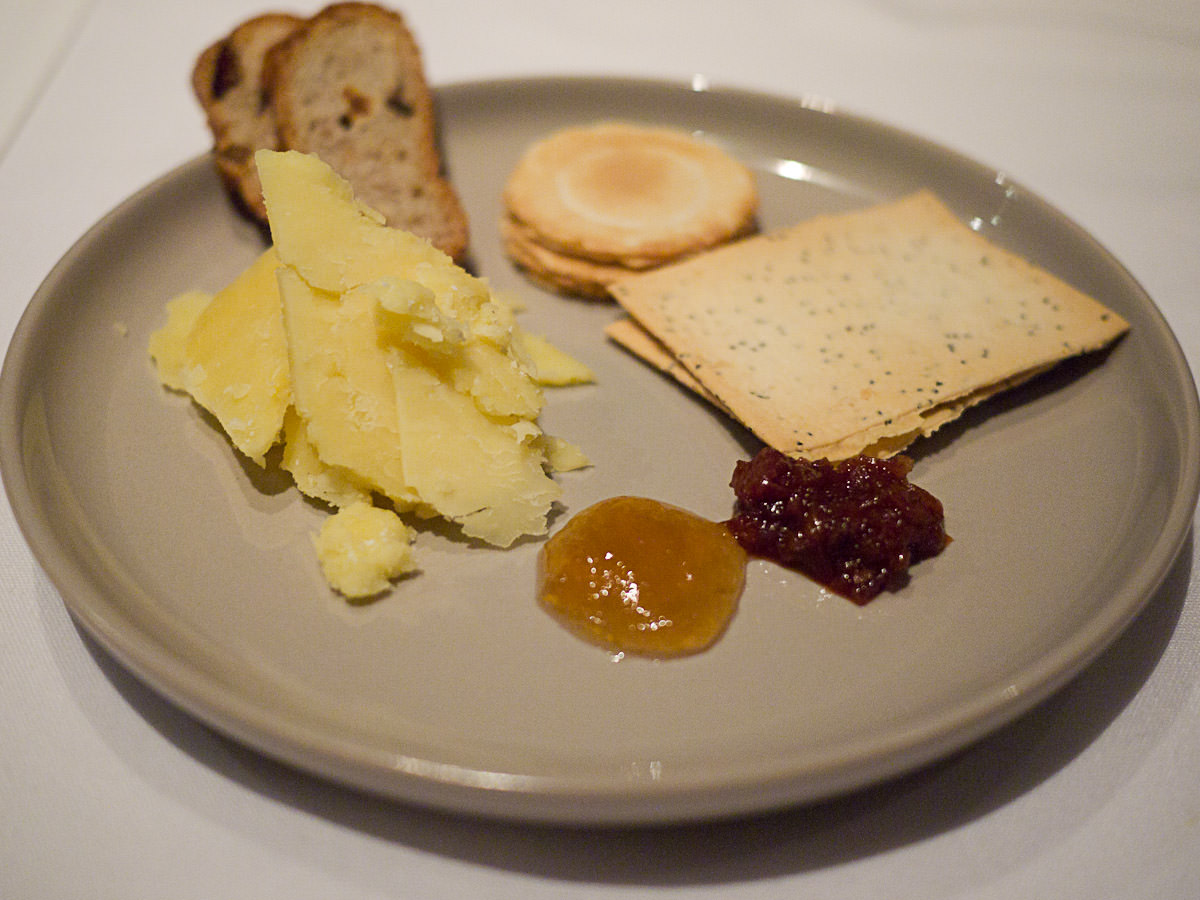 Sixth course: Pyengana cheddar served with crackers and homemade preserves