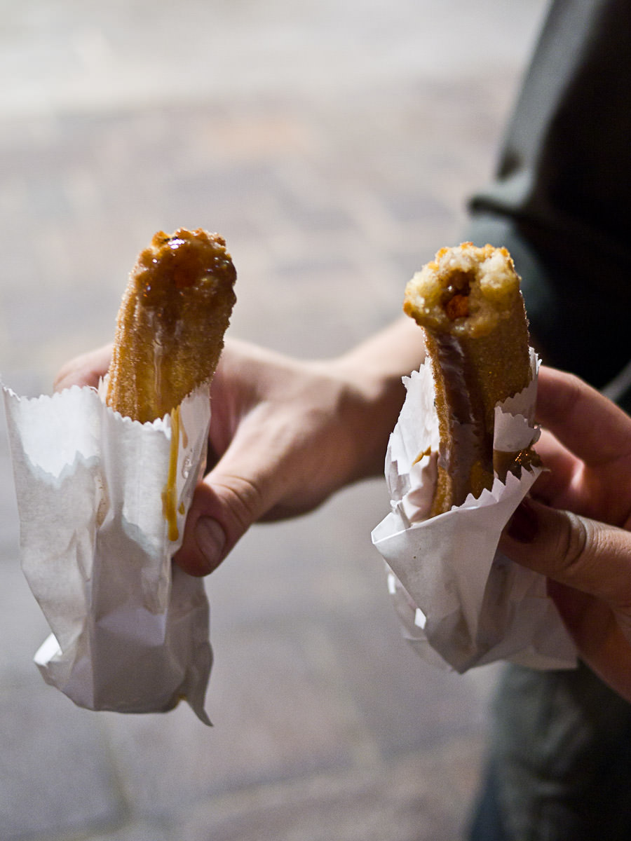 L-R: chocolate and caramel-filled churros