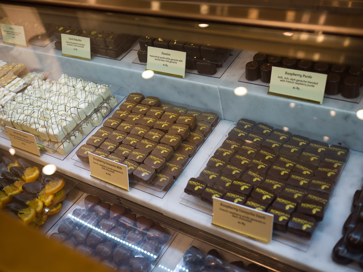 Chocolates in display case