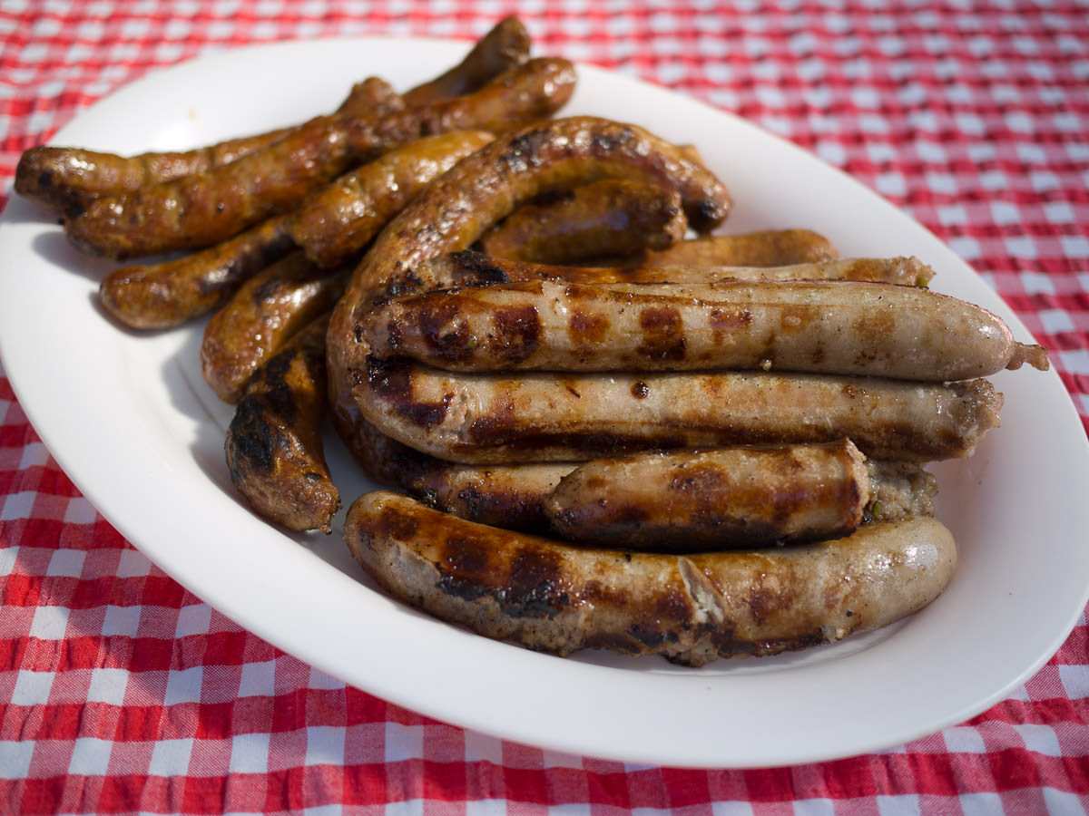 Pork and apple sausages and beef sausages