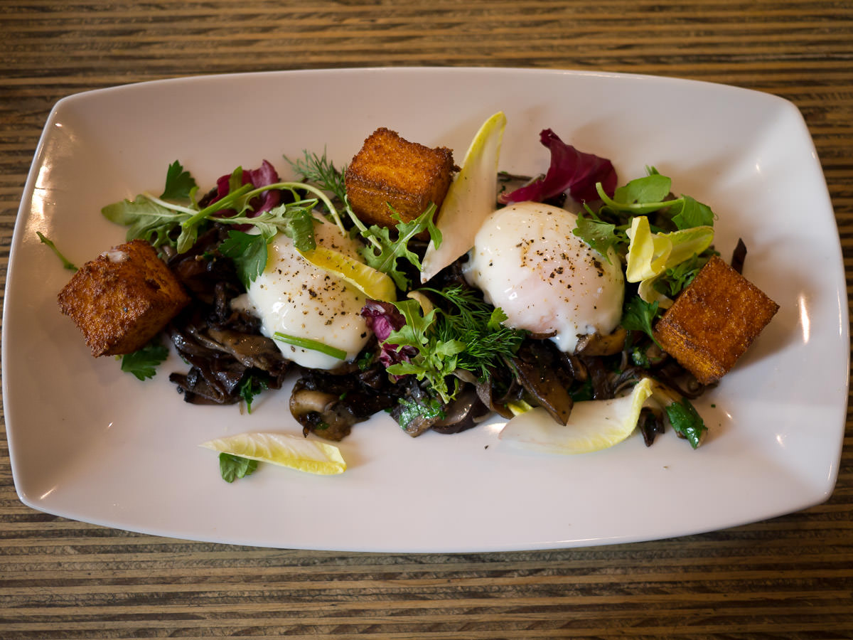 Wild mushrooms, slow cooked eggs and grilled polenta