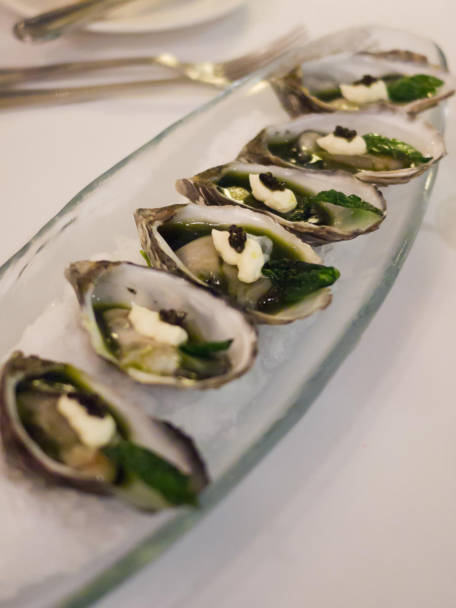 Oysters with basil jelly and caviar