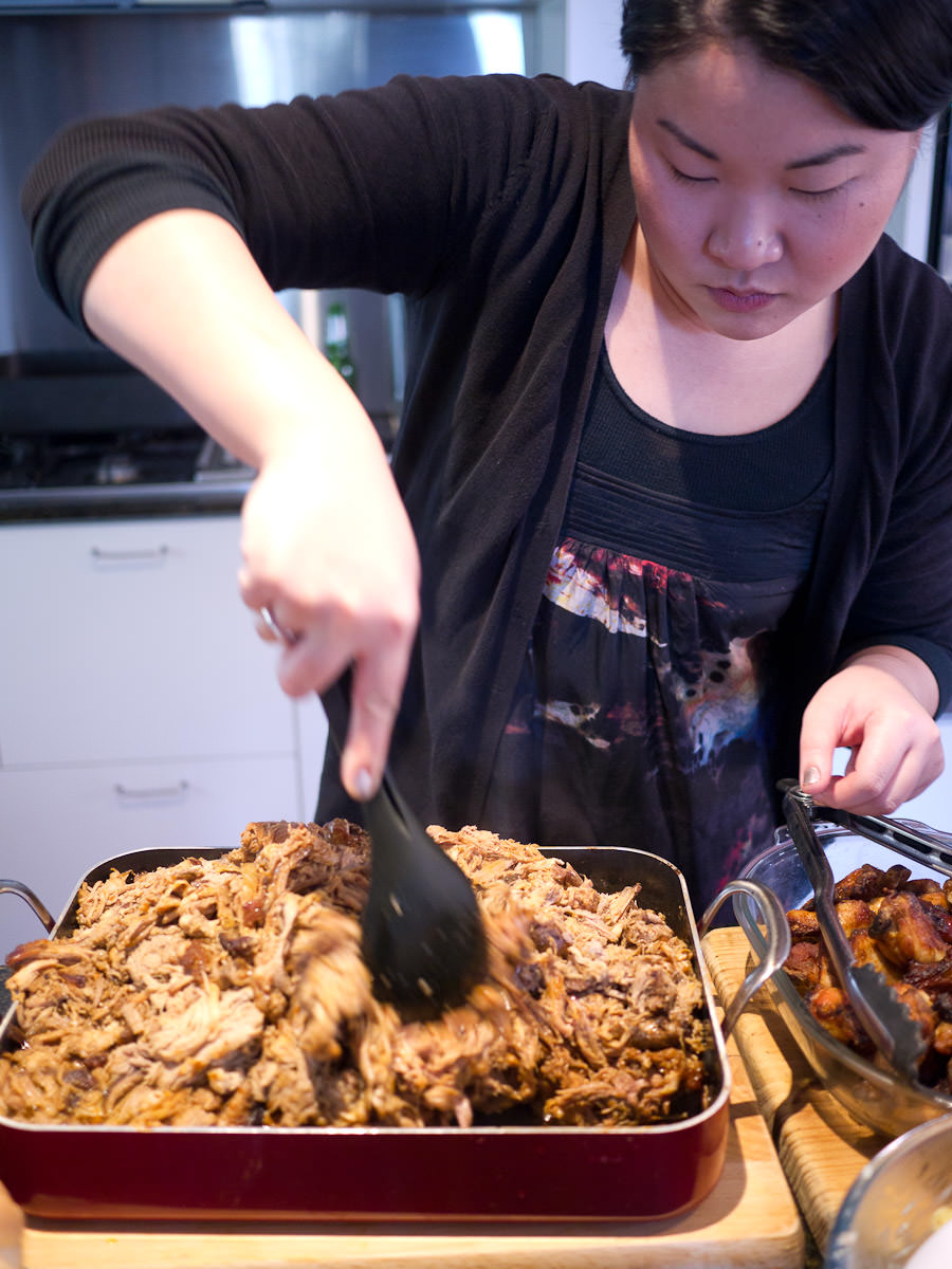 Juji mixes the 14-hour slow-cooked pulled pork