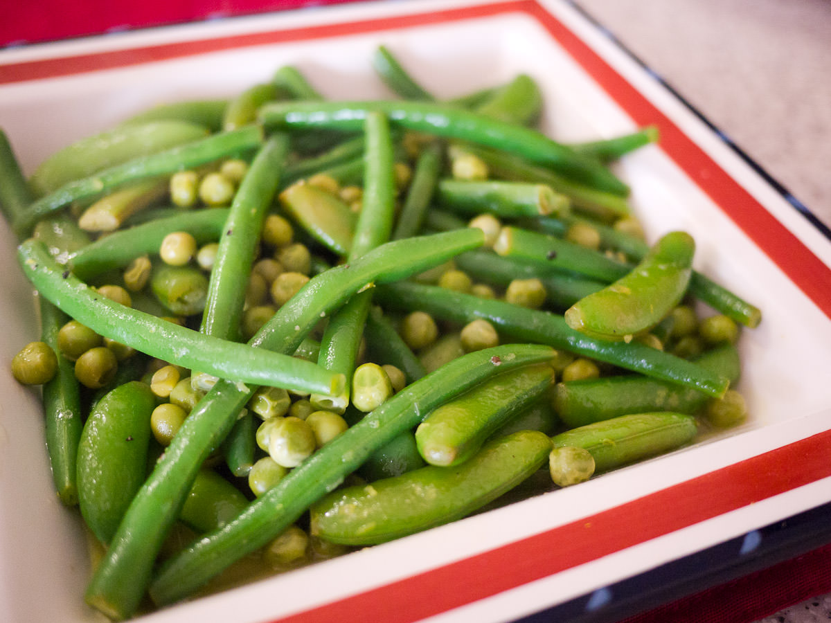 Green beans, peas, sugar snap peas