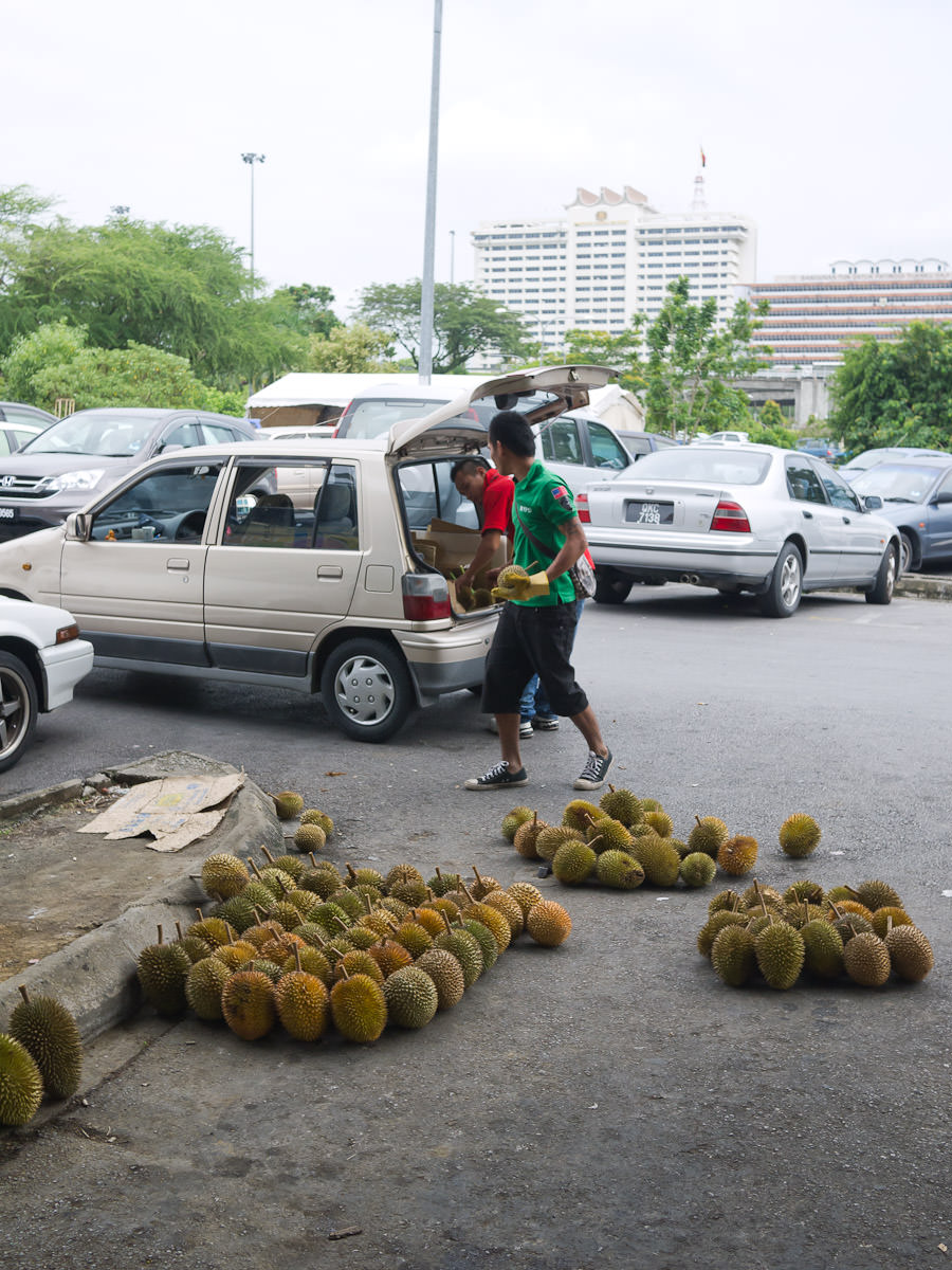 Getting the durians out of the car boot