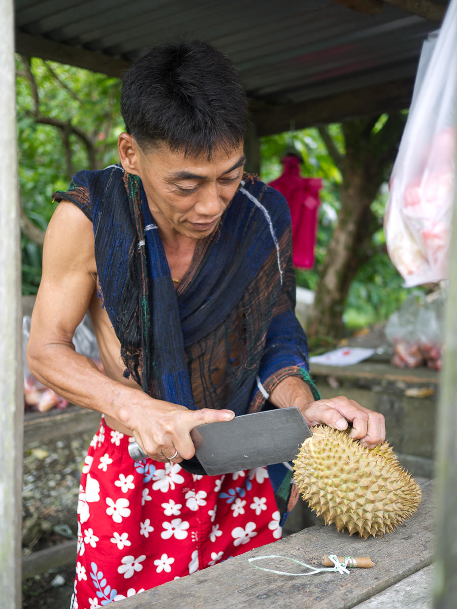 Opening our durian
