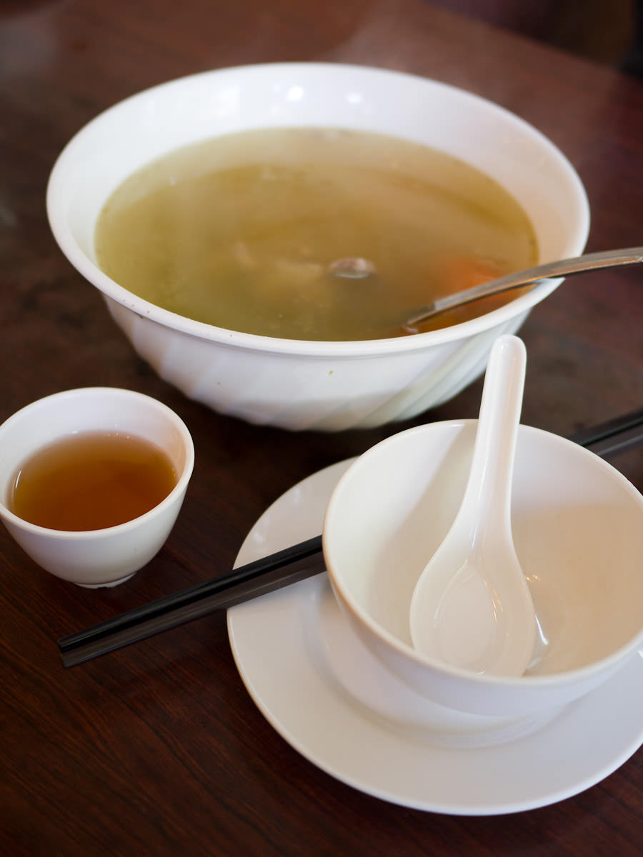 Complimentary soup and Chinese tea