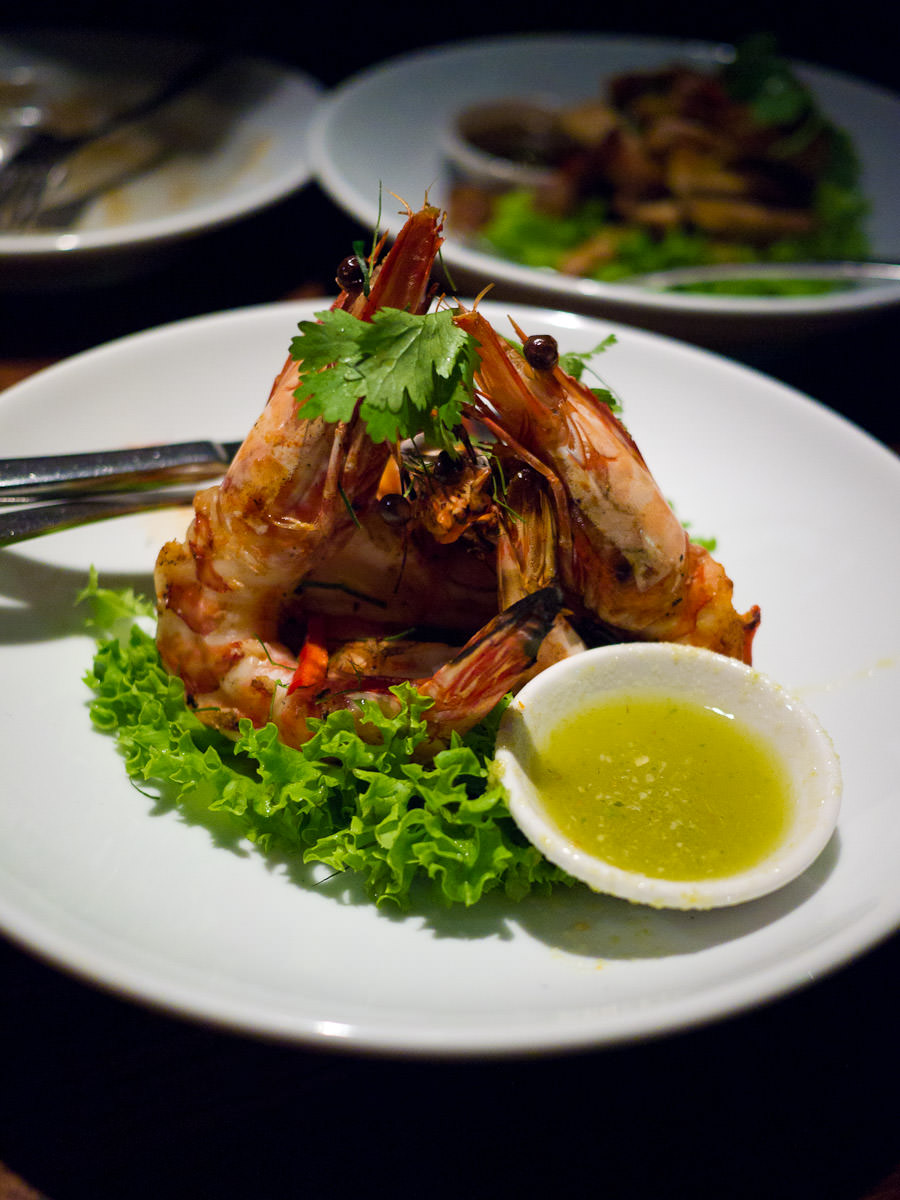 Goong yang, char grilled prawns (AU$19)