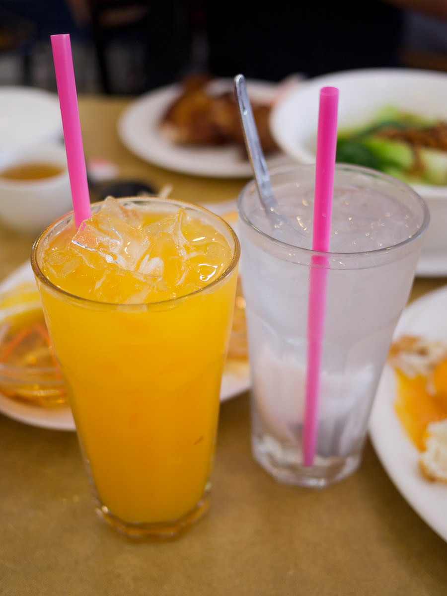 Fresh orange juice and coconut juice