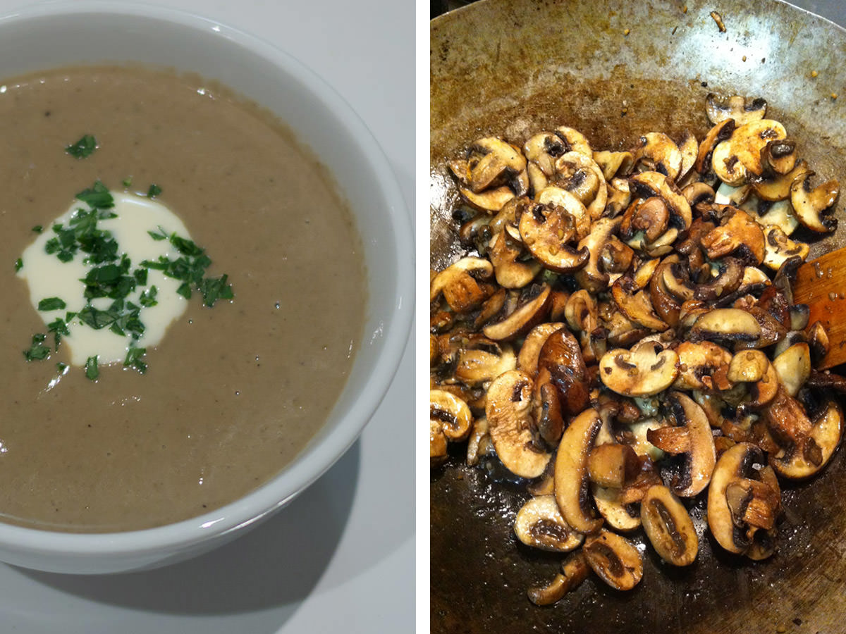 Mushroom soup and garlic mushrooms