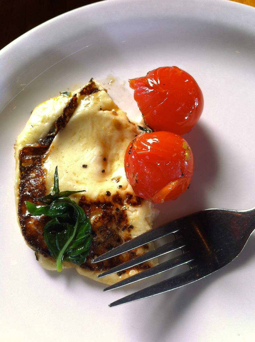 Grilled haloumi, cherry tomatoes, basil