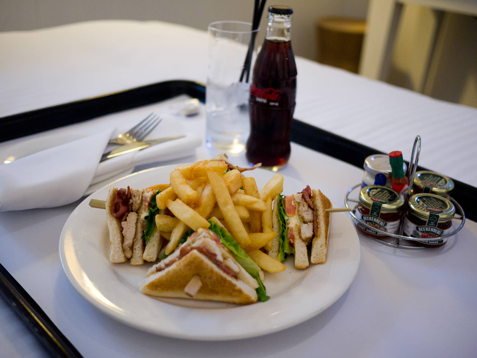 Room Service at The Sebel Pier One (Front Restaurant)  - club sandwich and Coke Zero