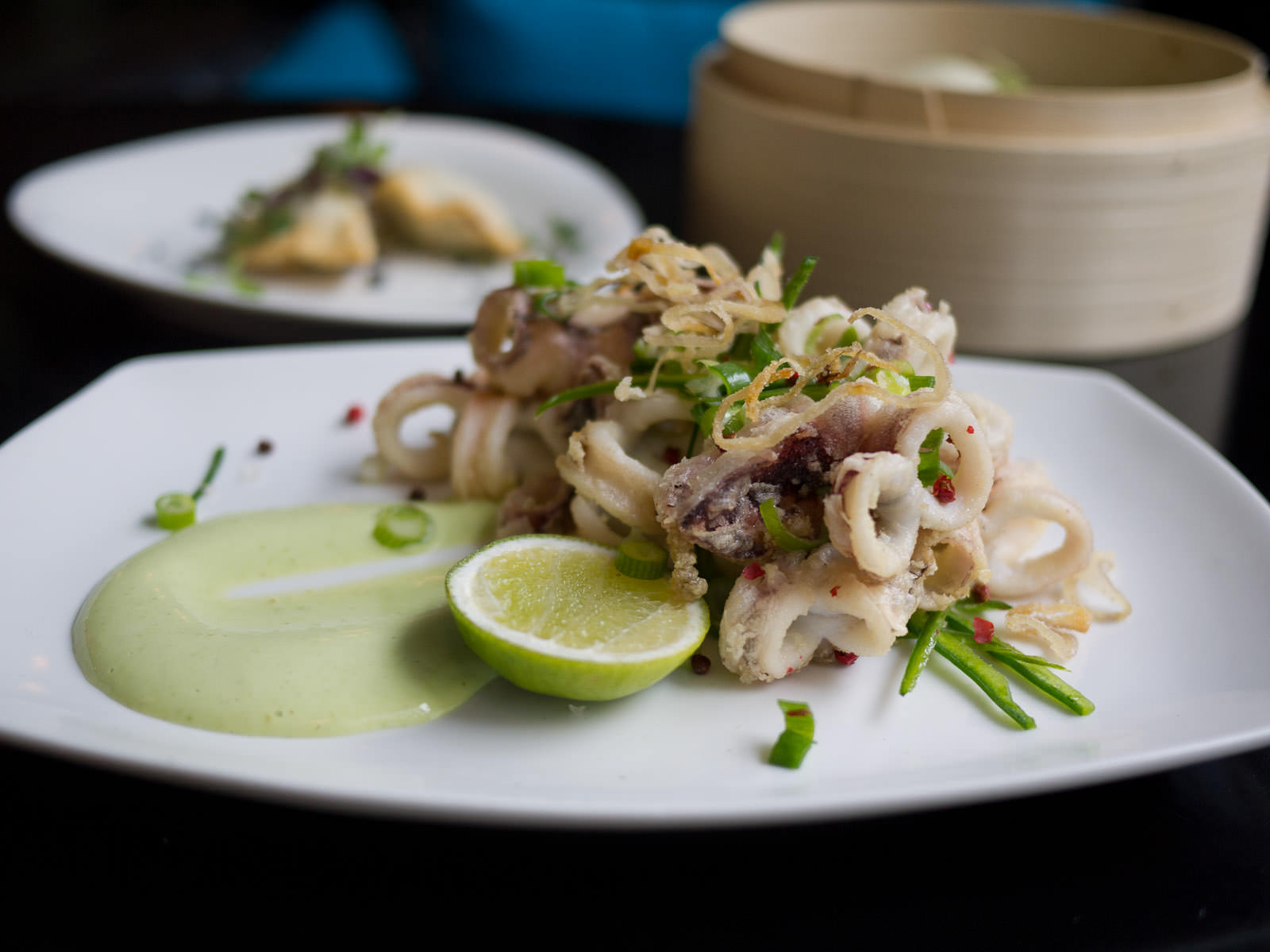 Pink pepper squid, garlic, lime, shallots
