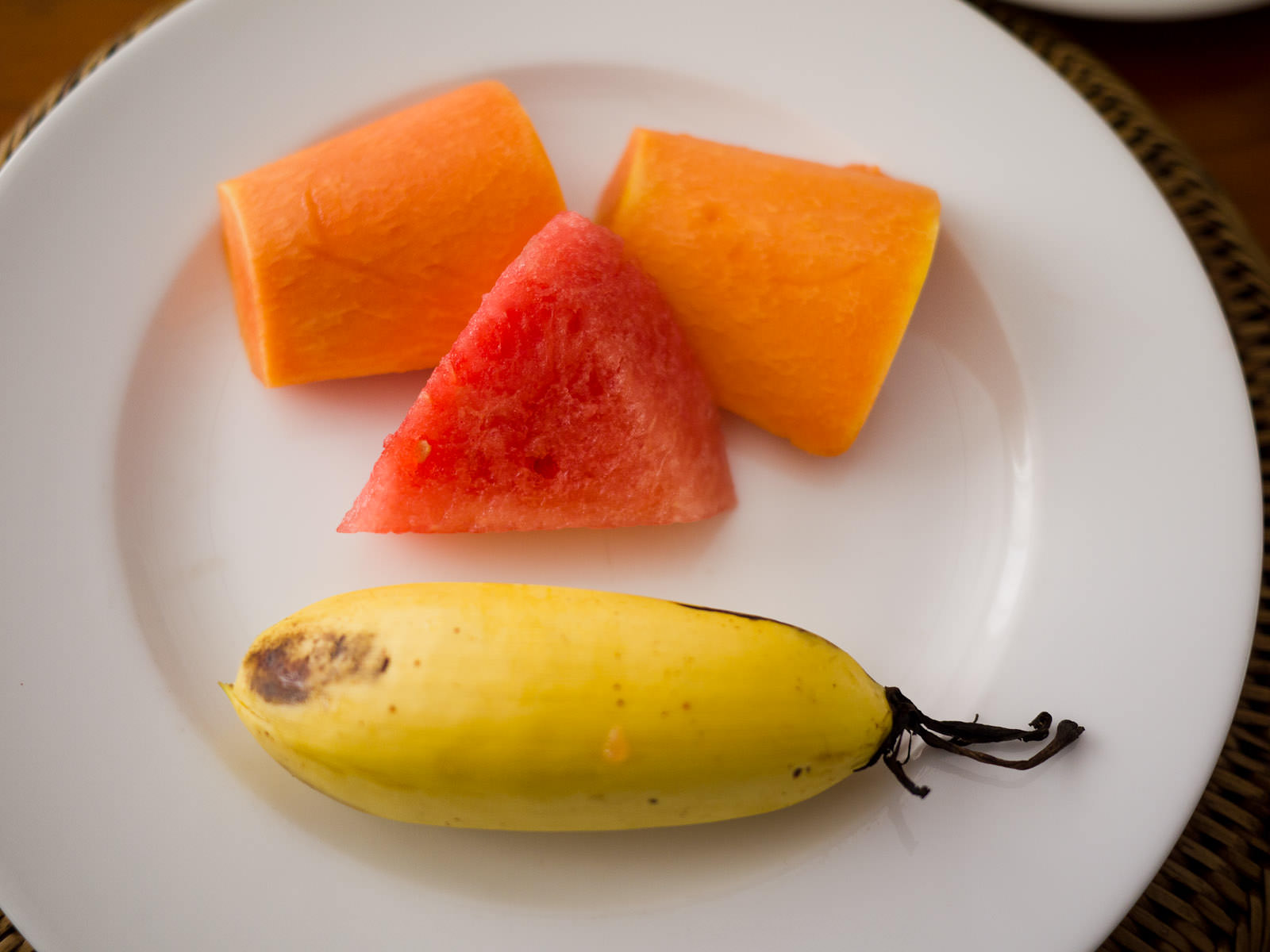 Fruit: papaya, watermelon, banana