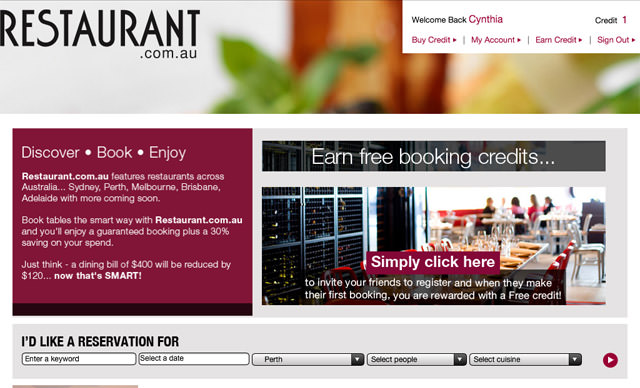 Screenshot of Restaurant.com.au