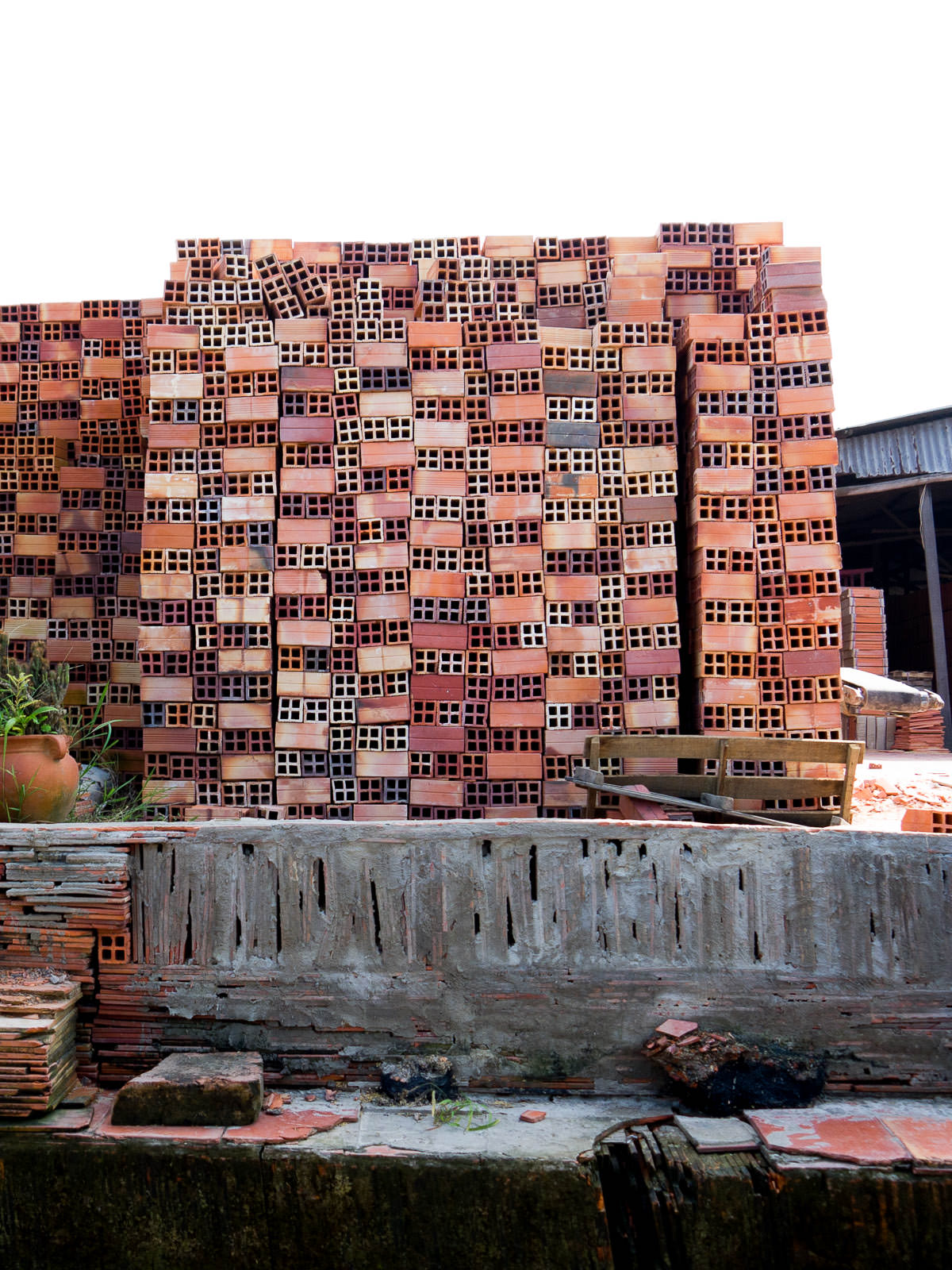 Piles of bricks at the brick factory in Sa Dec.