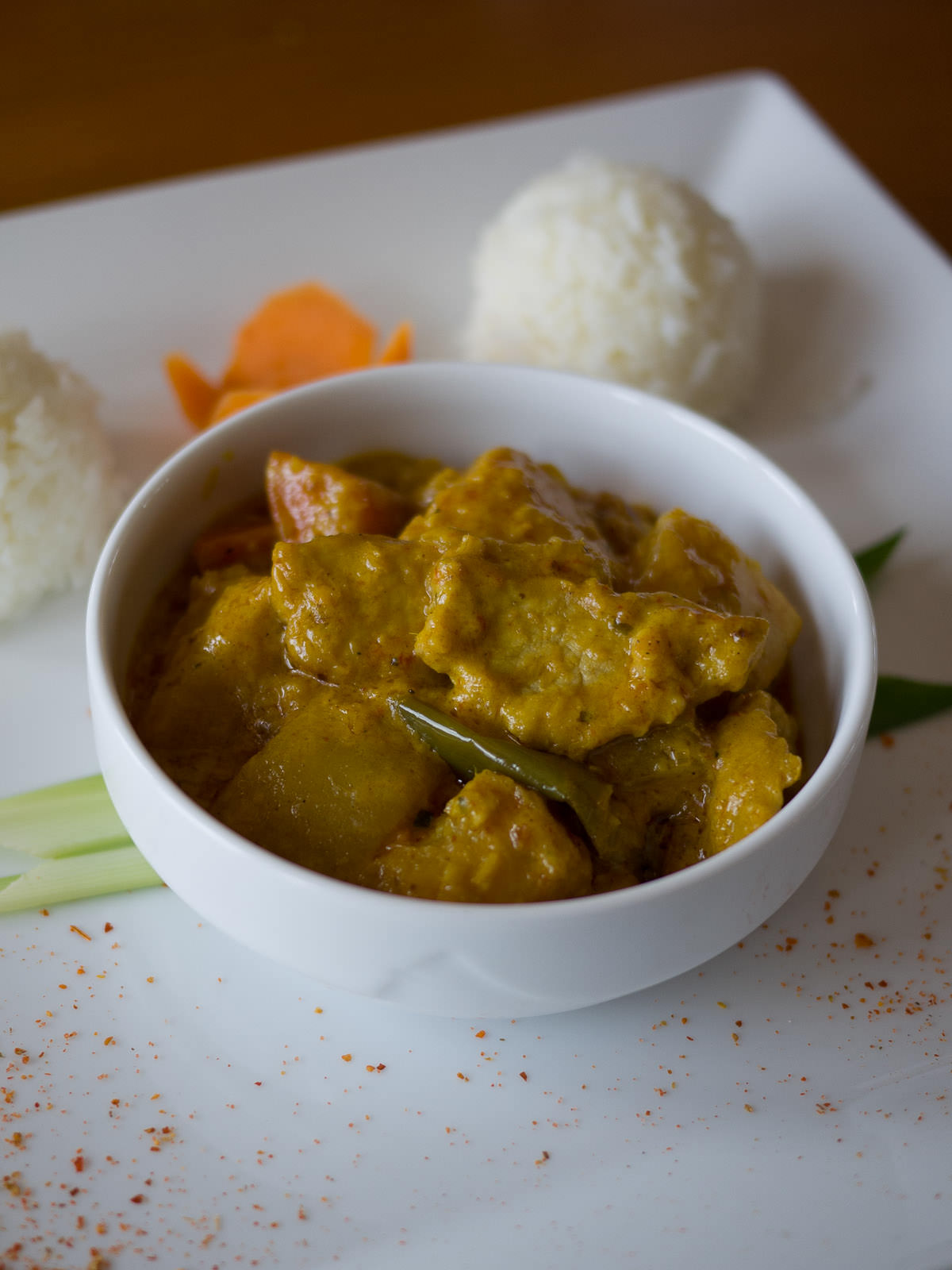 Pork curry Cambodian style with rice