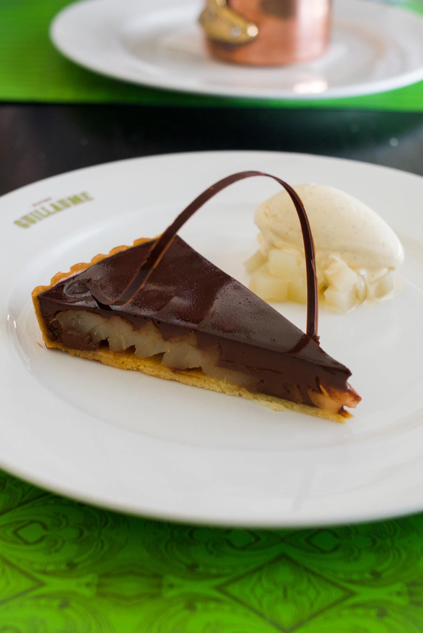 Chocolate and pear tart, Tarte du jour at Bistro Guillaume, Crown Perth