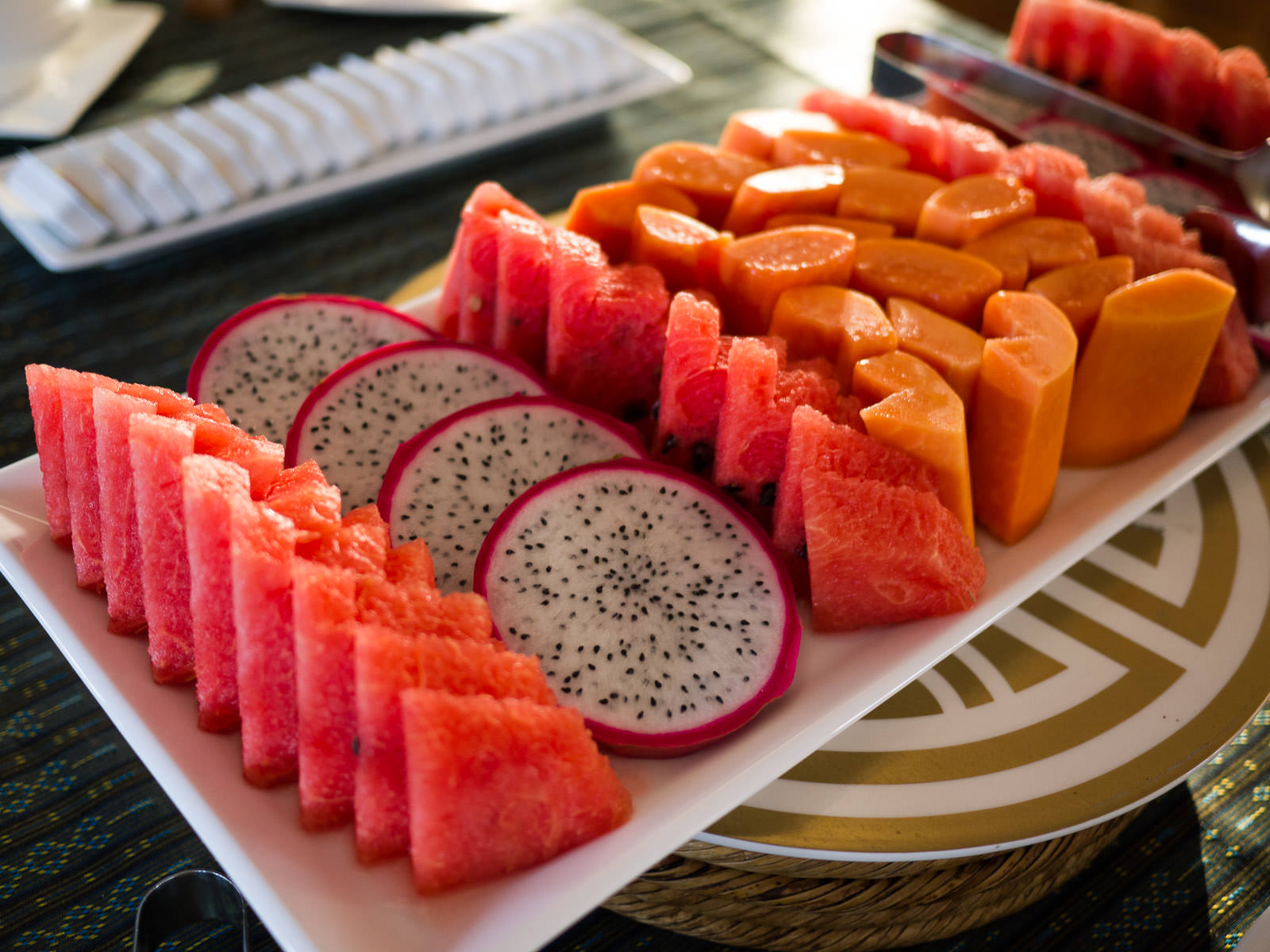 Watermelon, dragon fruit and papaya