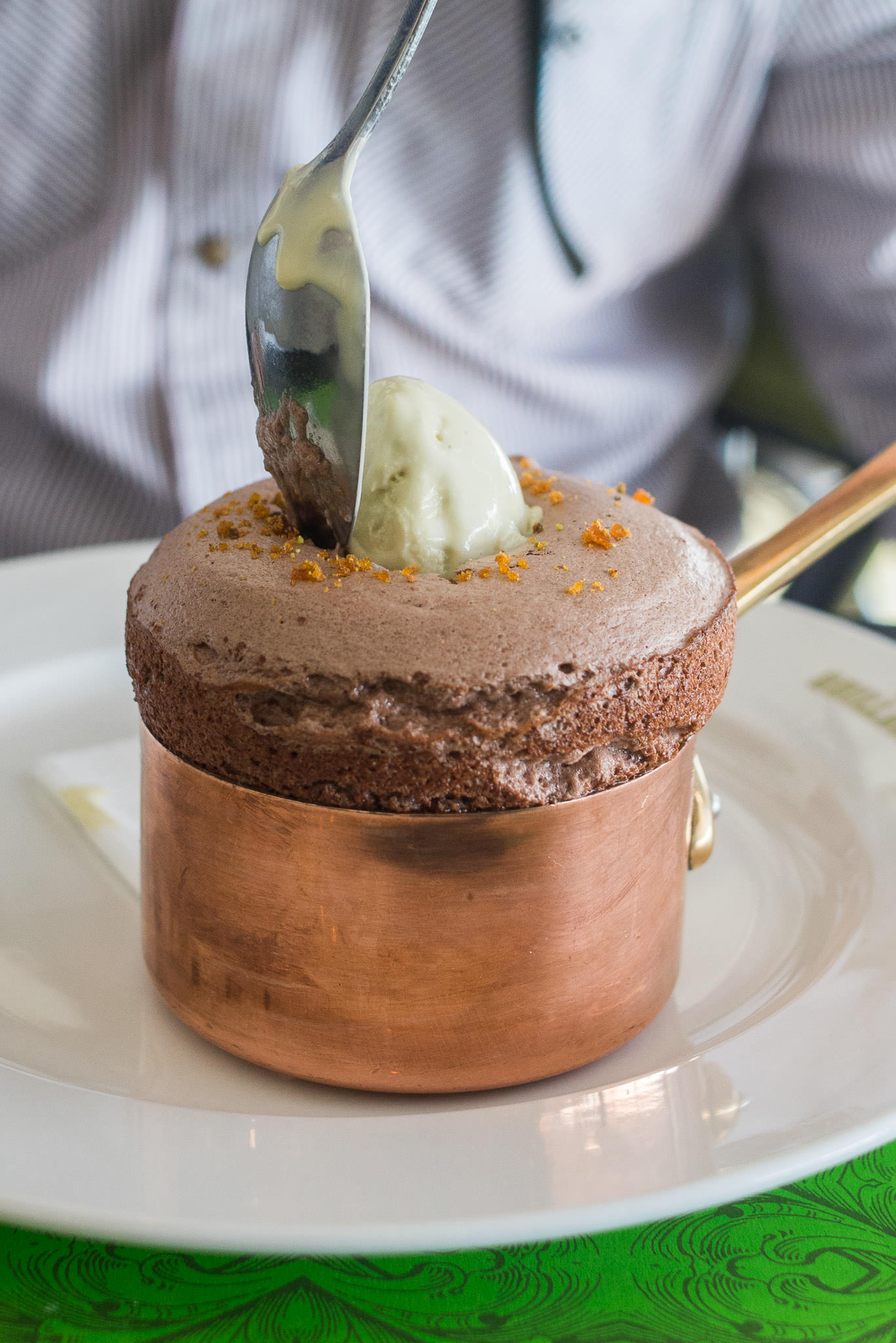 Chocolate soufflé with pistachio ice cream (AU$22)
