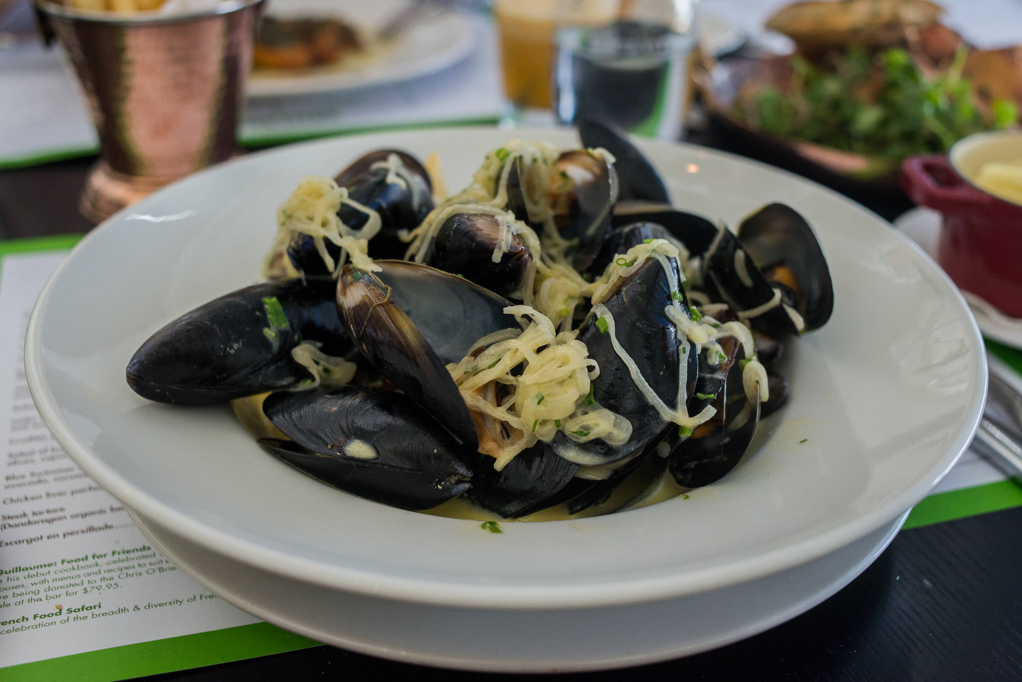 Mussels marinières with french fries (AU$30)