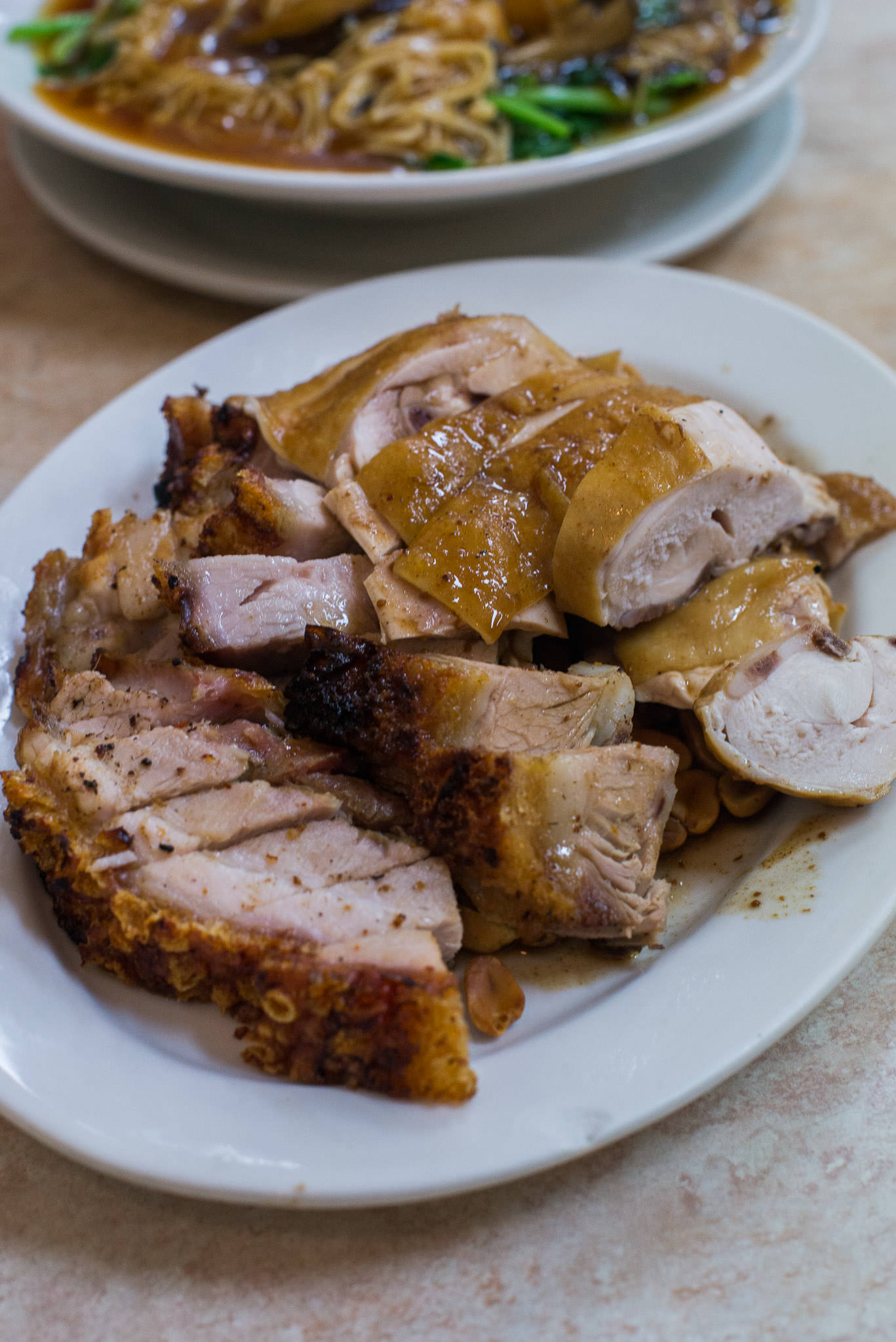 2 BBQ meat combo (AU$20) - soya sauce chicken and roast pork